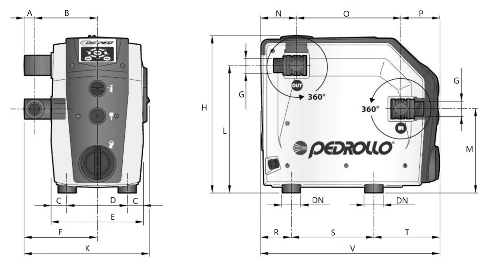 Насосная станция Pedrollo DG PED 3 single use поверхностная, мощность - 0.75кВт, напор - 55м, производительность - 80л/мин, 220В