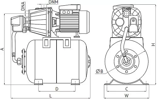 Насосная станция Unipump AUTO JET 60 S поверхностная, корпус - чугун, мощность - 0.45кВт, напор - 33м, производительность - 40л/мин, 220В, объем гидроаккумулятора - 50л, 56027