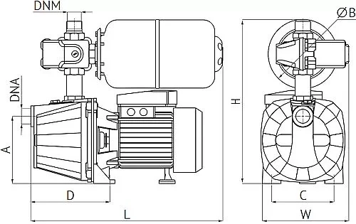 Насосная станция Unipump AUTO JET 100 S поверхностная, корпус - чугун, мощность - 0.75кВт, напор - 43м, производительность - 60л/мин, 220В, объем гидроаккумулятора - 5л, 11330