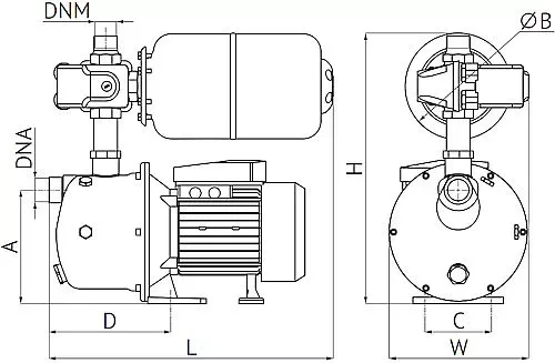 Насосная станция Unipump AUTO JS 80 поверхностная, корпус - нержавеющая сталь, мощность - 0.6кВт, напор - 38м, производительность - 45л/мин, 220В, объем гидроаккумулятора - 5л, 36729