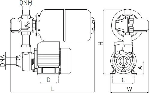 Насосная станция Unipump AUTO QB 80 поверхностная, корпус - чугун, мощность - 0.75кВт, напор - 50м, производительность - 45л/мин, 220В, объем гидроаккумулятора - 5л