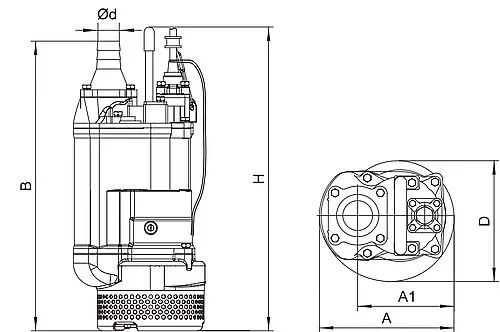 Насос дренажный Unipump USP 30-20-3.7 погружной, корпус - чугун, мощность - 3.7кВт, напор - 29м, производительность - 916л/мин, 380В