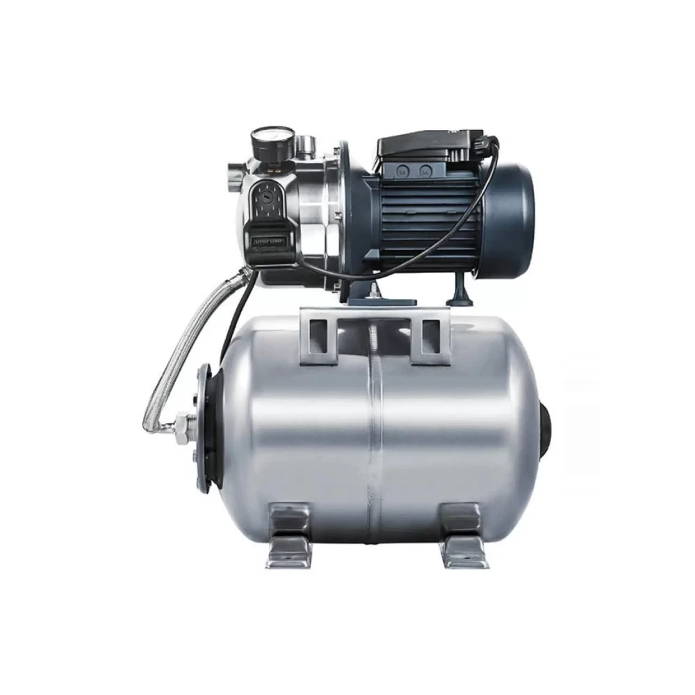 Насосная станция Unipump AUTO JS 60 поверхностная, корпус - нержавеющая сталь, мощность - 0.45кВт, напор - 33м, производительность - 40л/мин, 220В, объем гидроаккумулятора - 24л, 69303