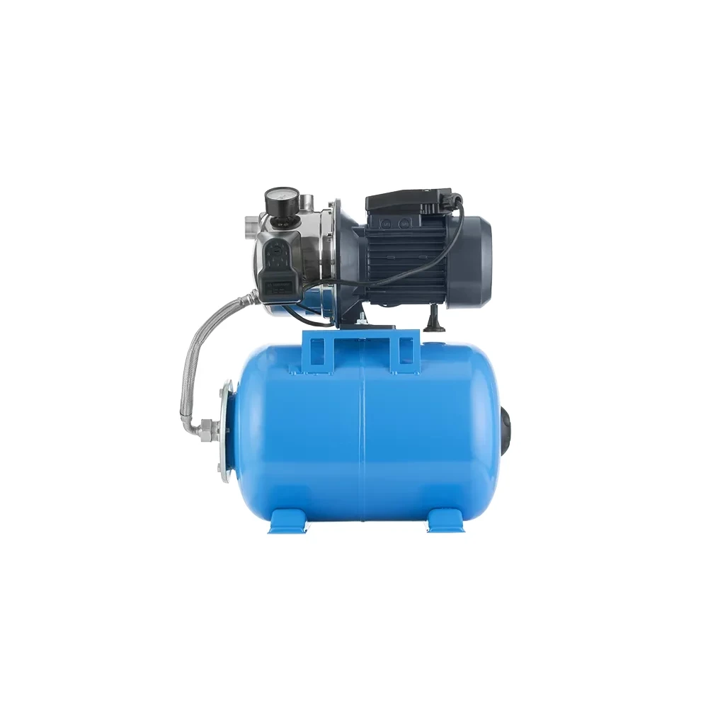 Насосная станция Unipump AUTO JS 100 поверхностная, корпус - нержавеющая сталь, мощность - 0.75кВт, напор - 40м, производительность - 55л/мин, 220В, объем гидроаккумулятора - 50л, 26384