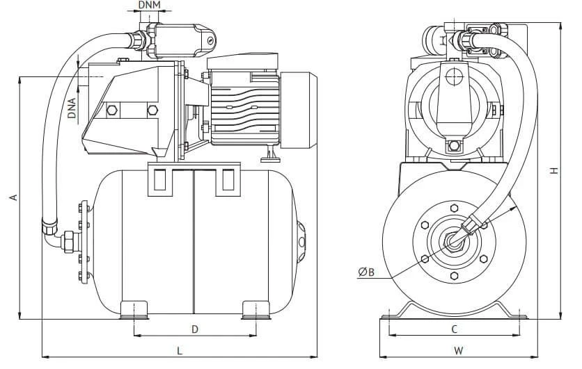 Насосная станция Unipump AUTO JSW 55 поверхностная, корпус - сталь, мощность - 1кВт, напор - 40м, производительность - 70л/мин, 220В, объем бака - 24л
